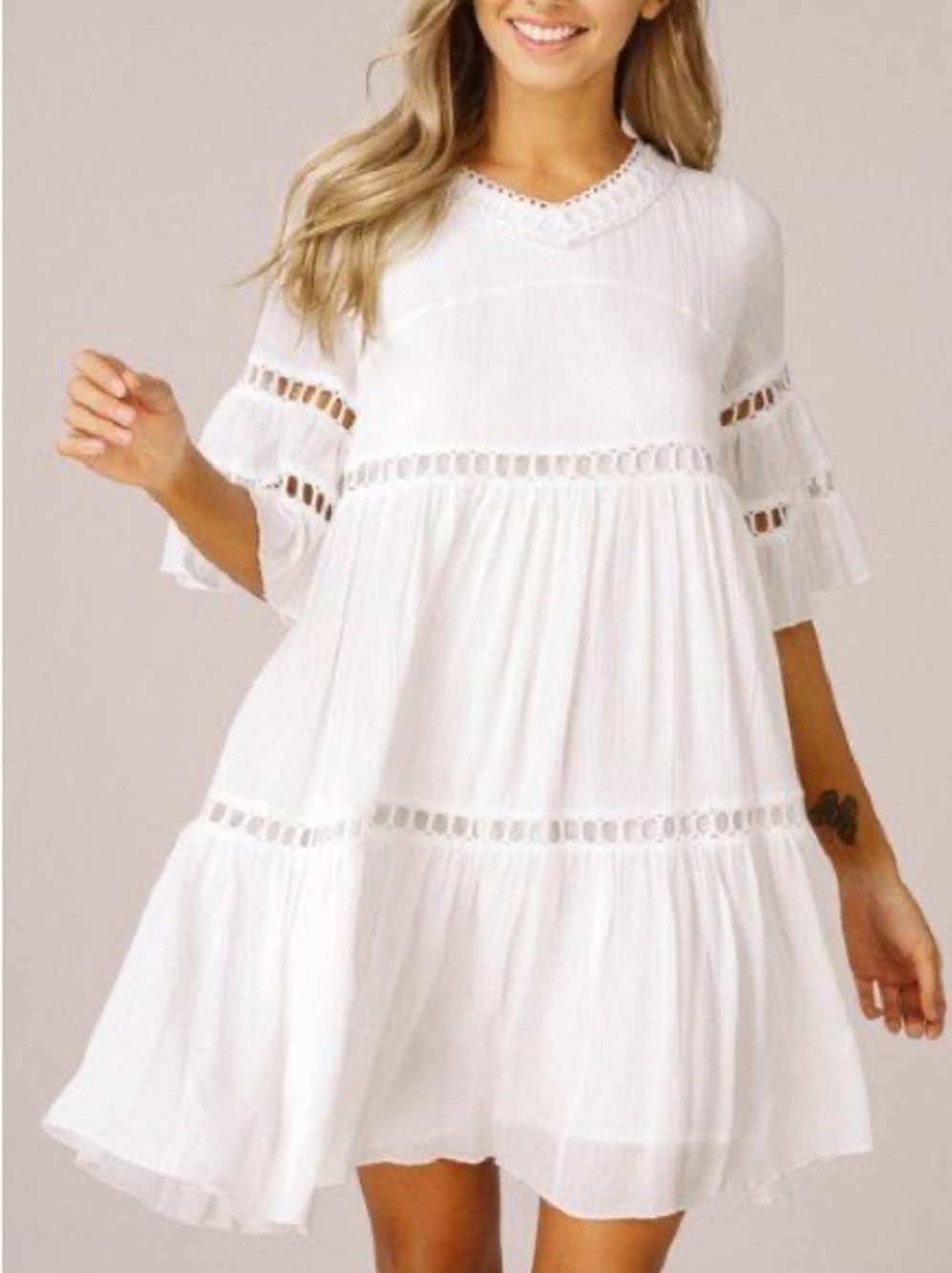 Listicle White Mini Dress with Crochet Trim - Picture 5 of 5